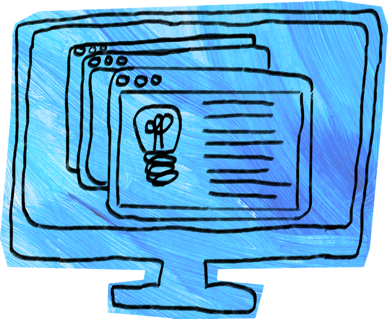 Hand-drawn image of a computer screen